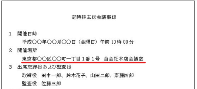 株主総会 議事録 開催場所